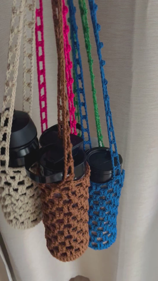Crochet Tumbler holder bag in Fuscia