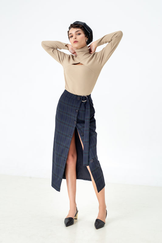 LAGEMMA Tartan Button midi Skirt