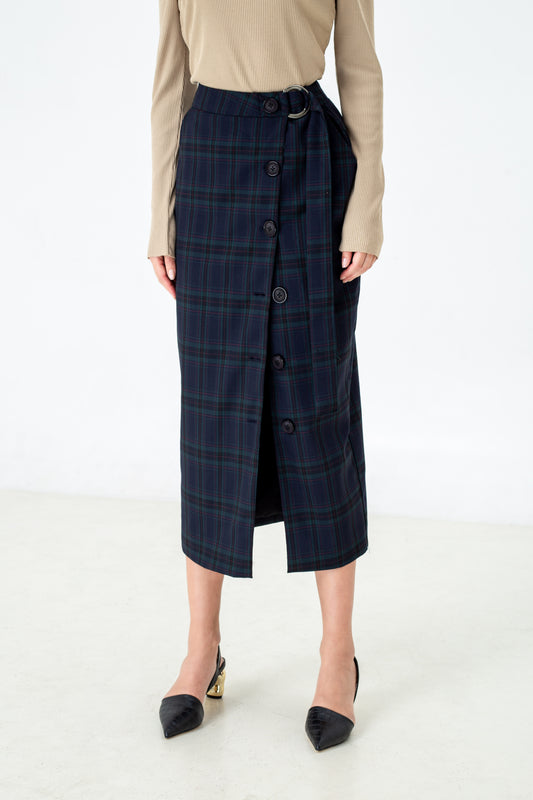 LAGEMMA Tartan Button midi Skirt