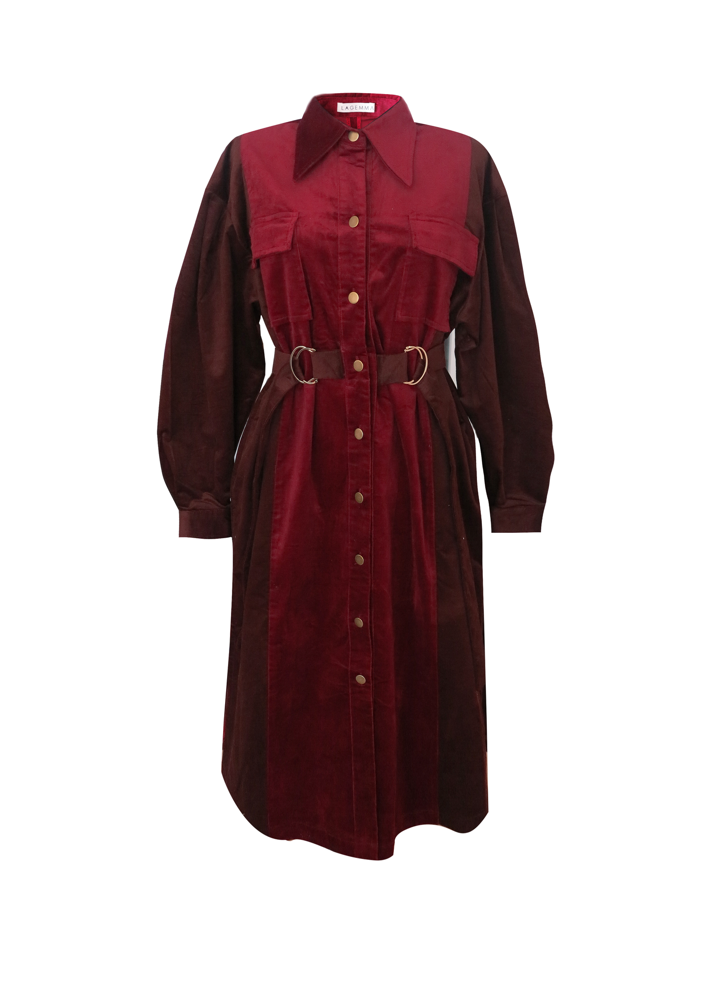 Red-Brown Corduroy midi Shirtdress