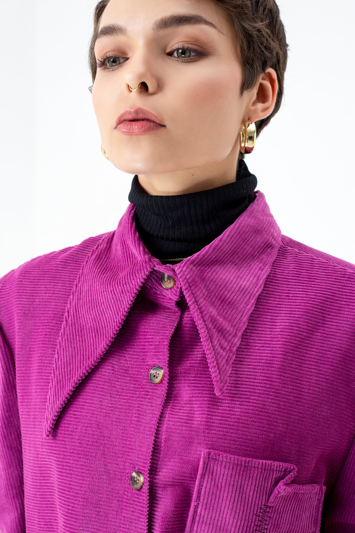 Corduroy Overshirt in Magenta