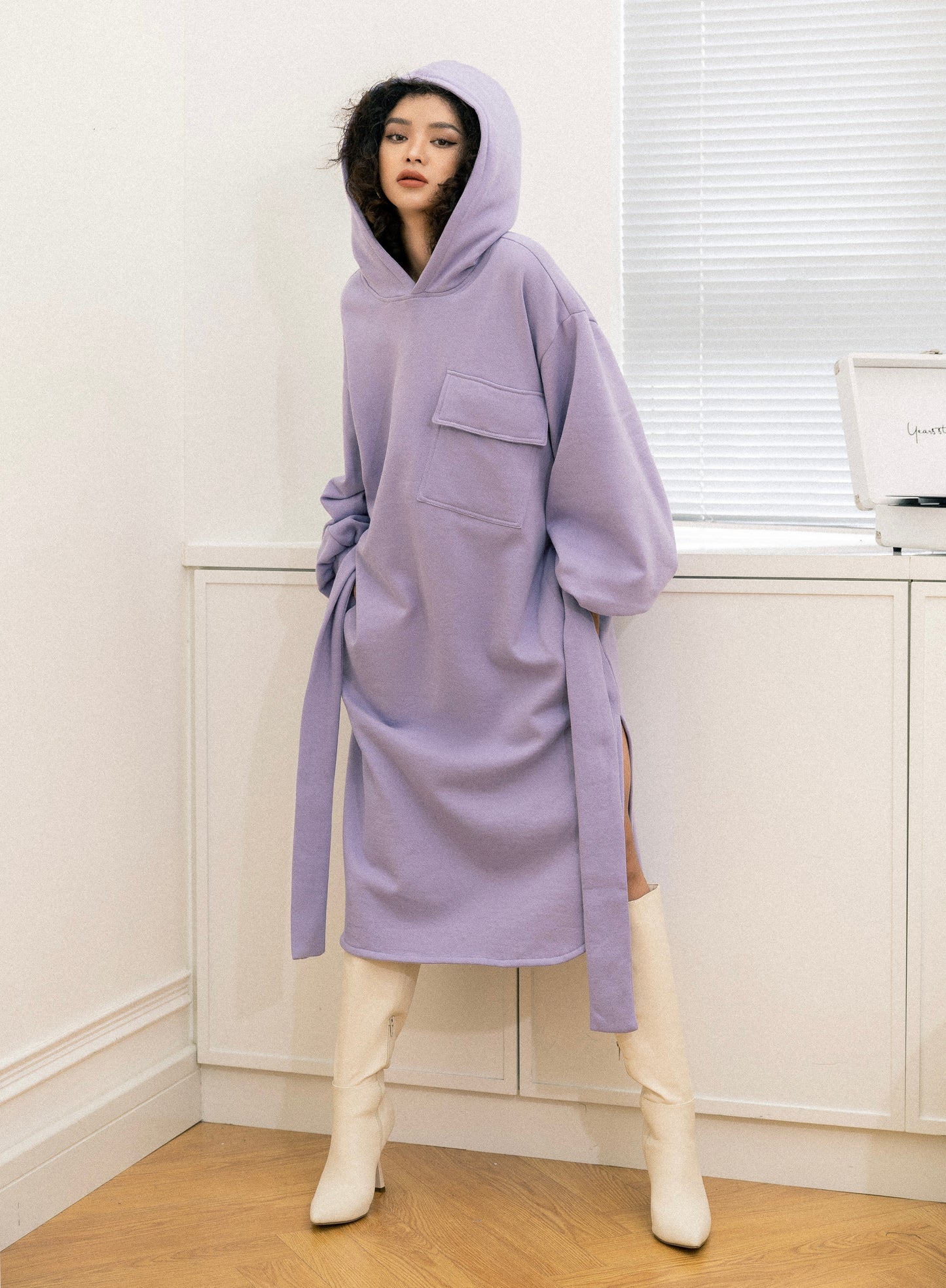 FRENCH TERRY FLEECE SWEAT DRESS IN LILAC